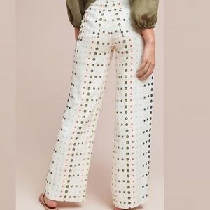 Anthropologie White Polka Dot Wide-Leg Pants